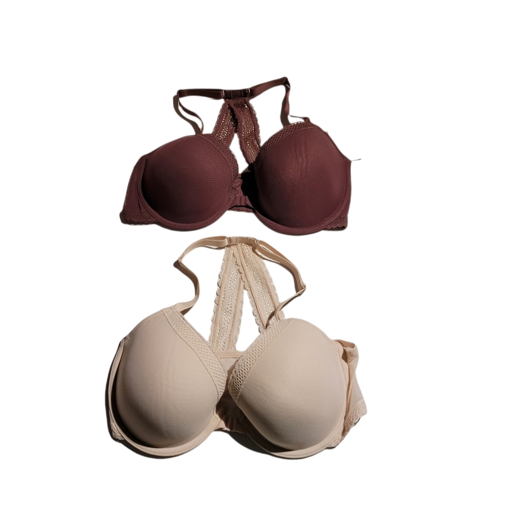 Bundle of Two Auden 36D Front Clip, Adjustable Straps, Burgundy and Cream Bras